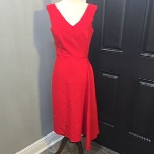 Donna Karan Red Sleeveless V-Neck Cocktail Dress